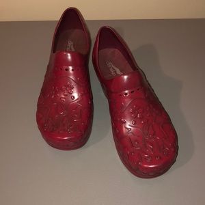 Dansko Red Floral Embossed Pixie Rubber Clog